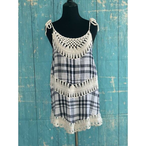 Entro black white gingham knit long relax sleevesless Top Small - Picture 9 of 9